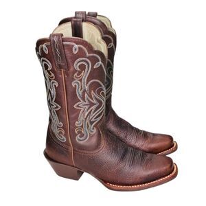 Ariat Women’s Brown Leather Western Cowboy Boots Square Toe Size 7B (15875)
